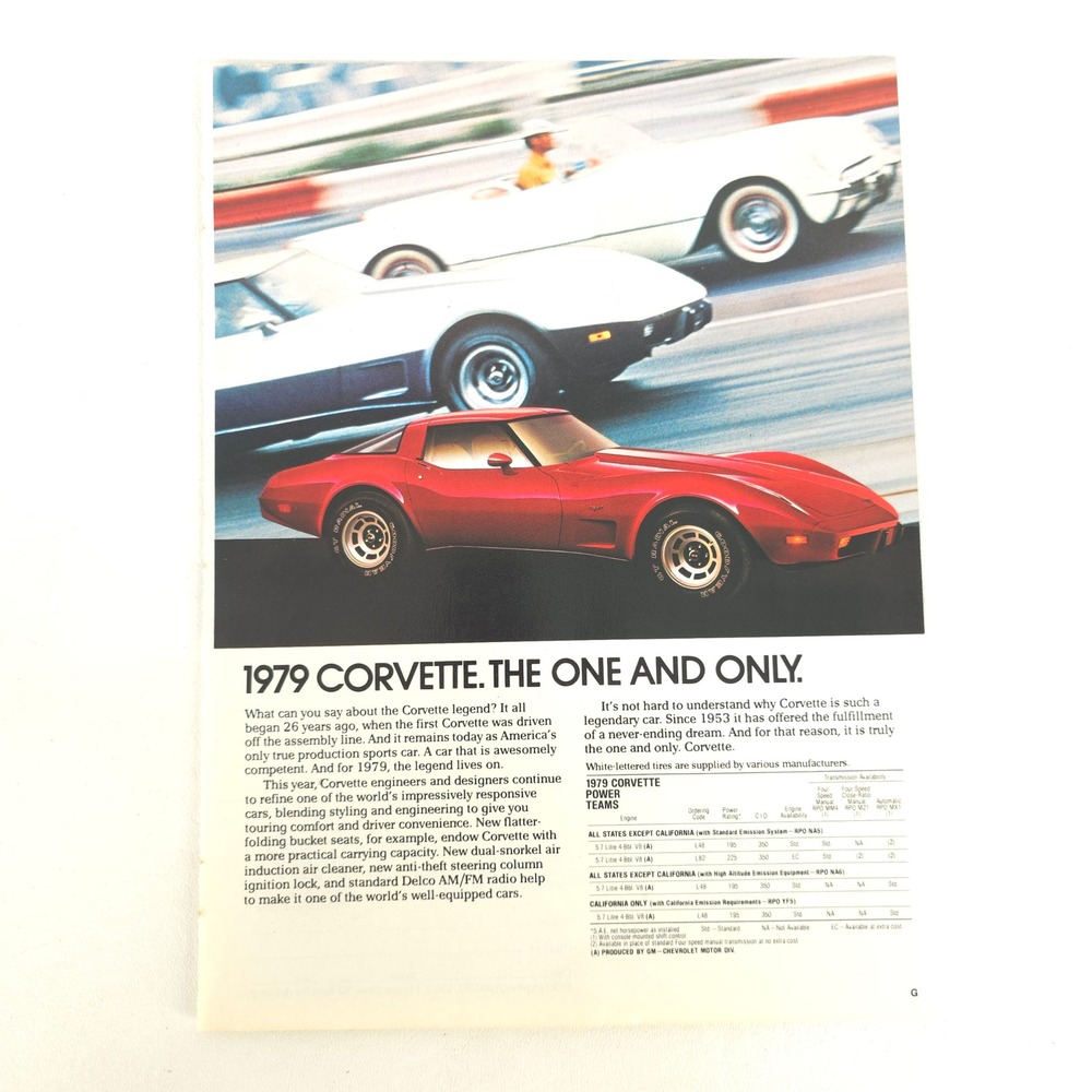 Vintage Chevrolet Corvette Print Ad Coupe Muscle Car Show Display 1979 Garage